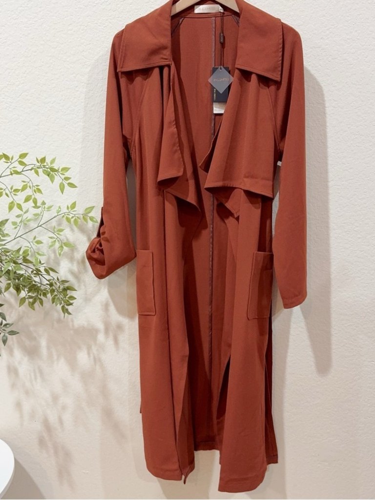 J.Ing Jing Brick Red Lightweight Wrap Coat With Tie Size M / L — image 8 of 8